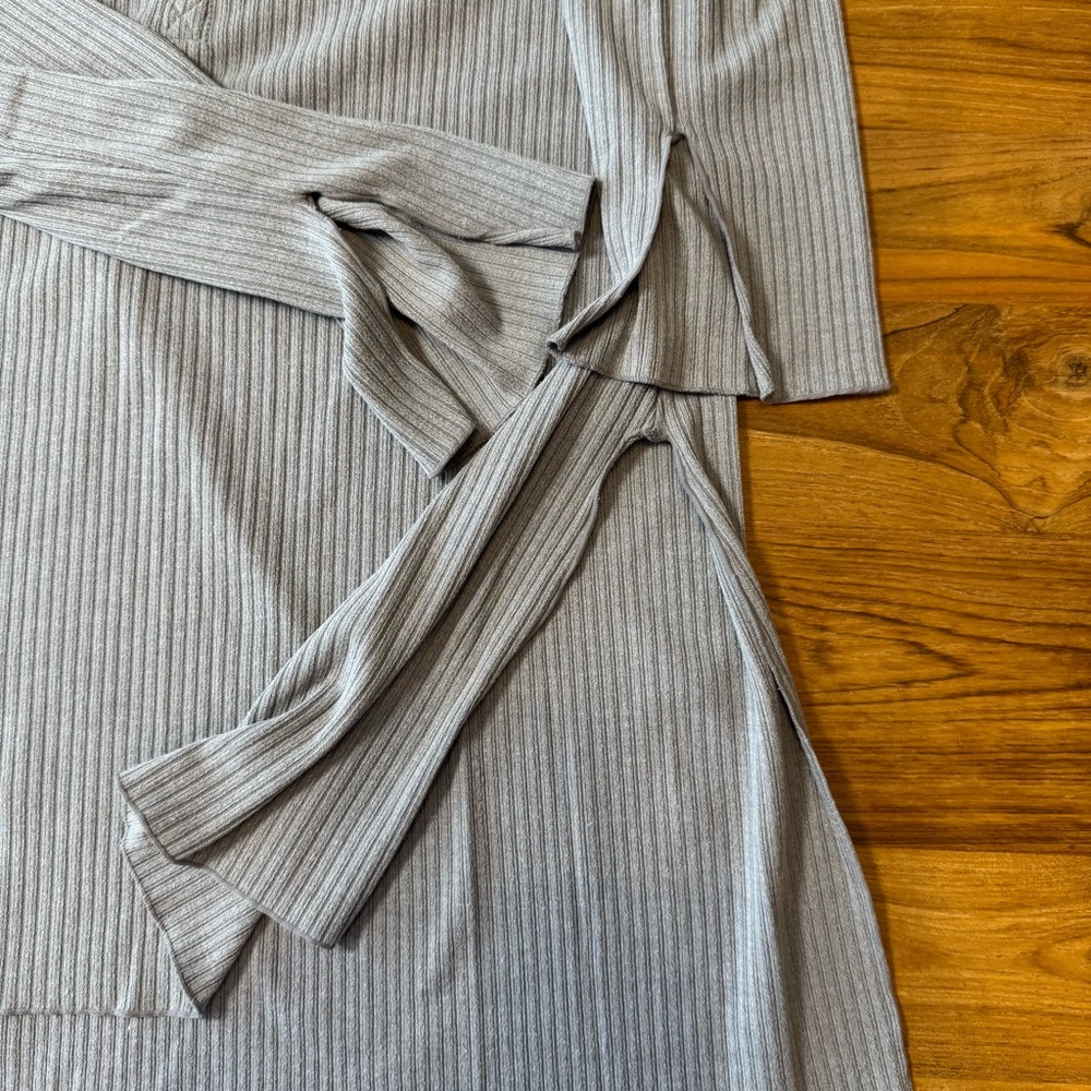 Free People Nightgown Women’s Large Intimately Long Sleeve Grey Ribbed Slits - Picture 5 of 10